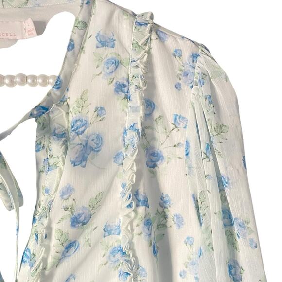 Rachel Parcell Floral Ruffle Mini Dress Blue White Size Large - Picture 4 of 8